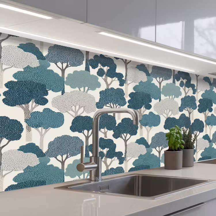 Kitchen splashback - Modern - Trees - Forest - Pattern - Blue — 2