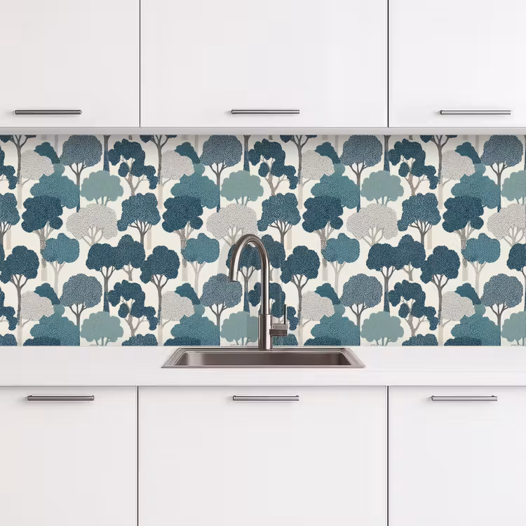 Kitchen splashback - Modern - Trees - Forest - Pattern - Blue — 4