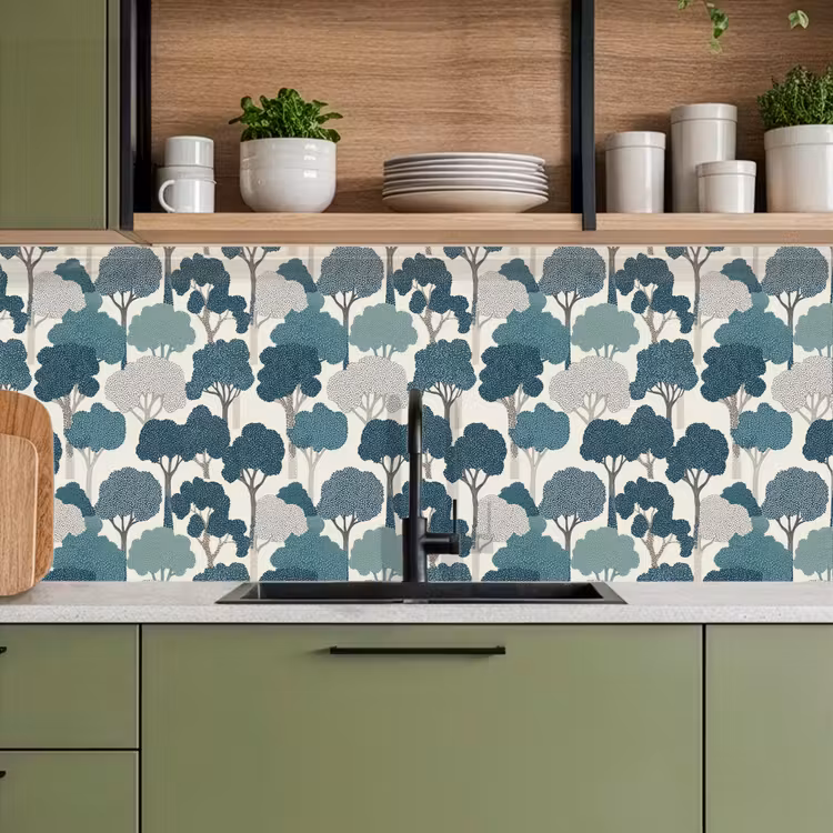 Kitchen splashback - Modern - Trees - Forest - Pattern - Blue — 8