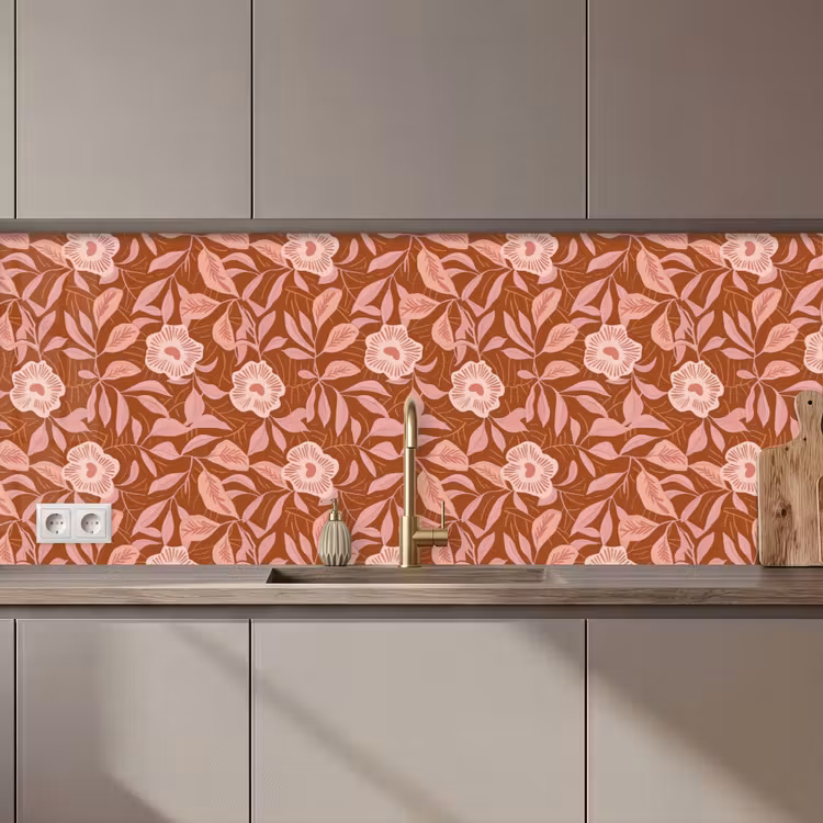 Kitchen splashback - Pattern - Leaves - Terracotta — 1