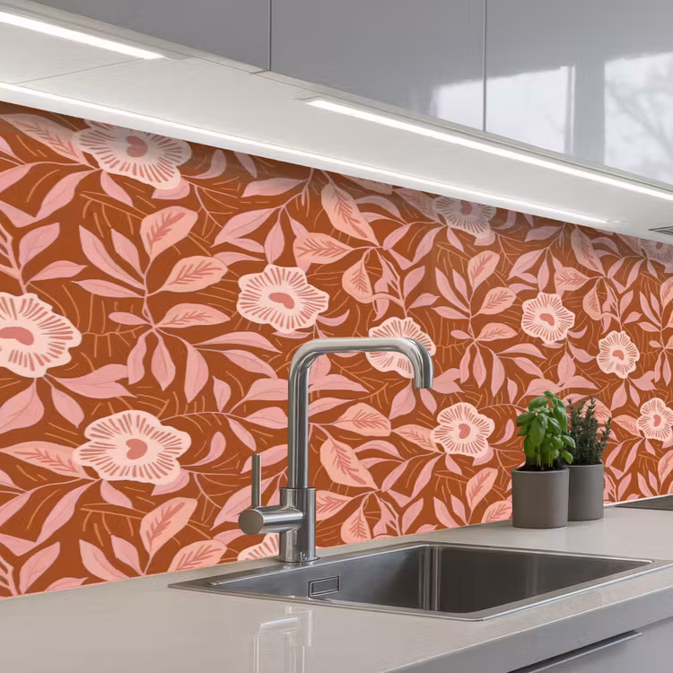 Kitchen splashback - Pattern - Leaves - Terracotta — 2