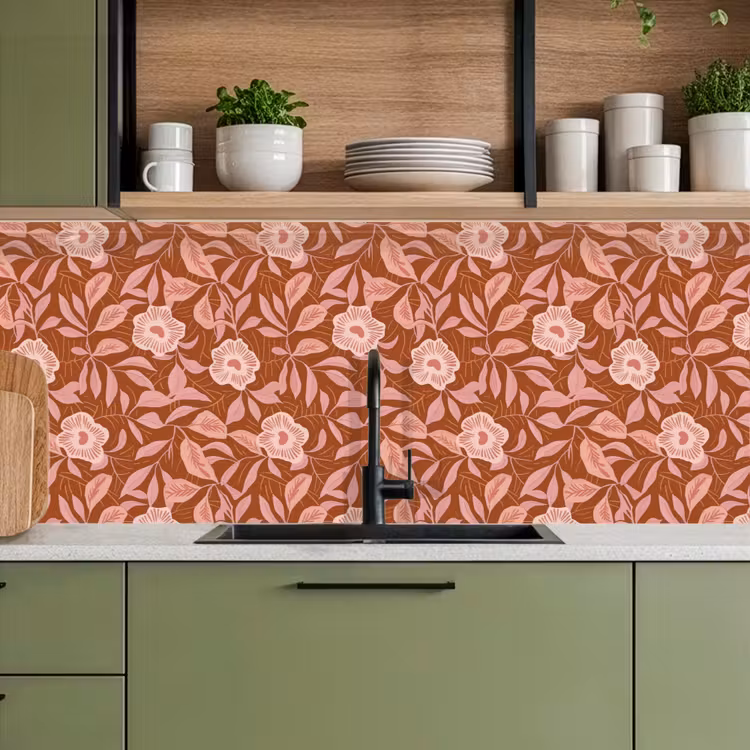 Kitchen splashback - Pattern - Leaves - Terracotta — 8