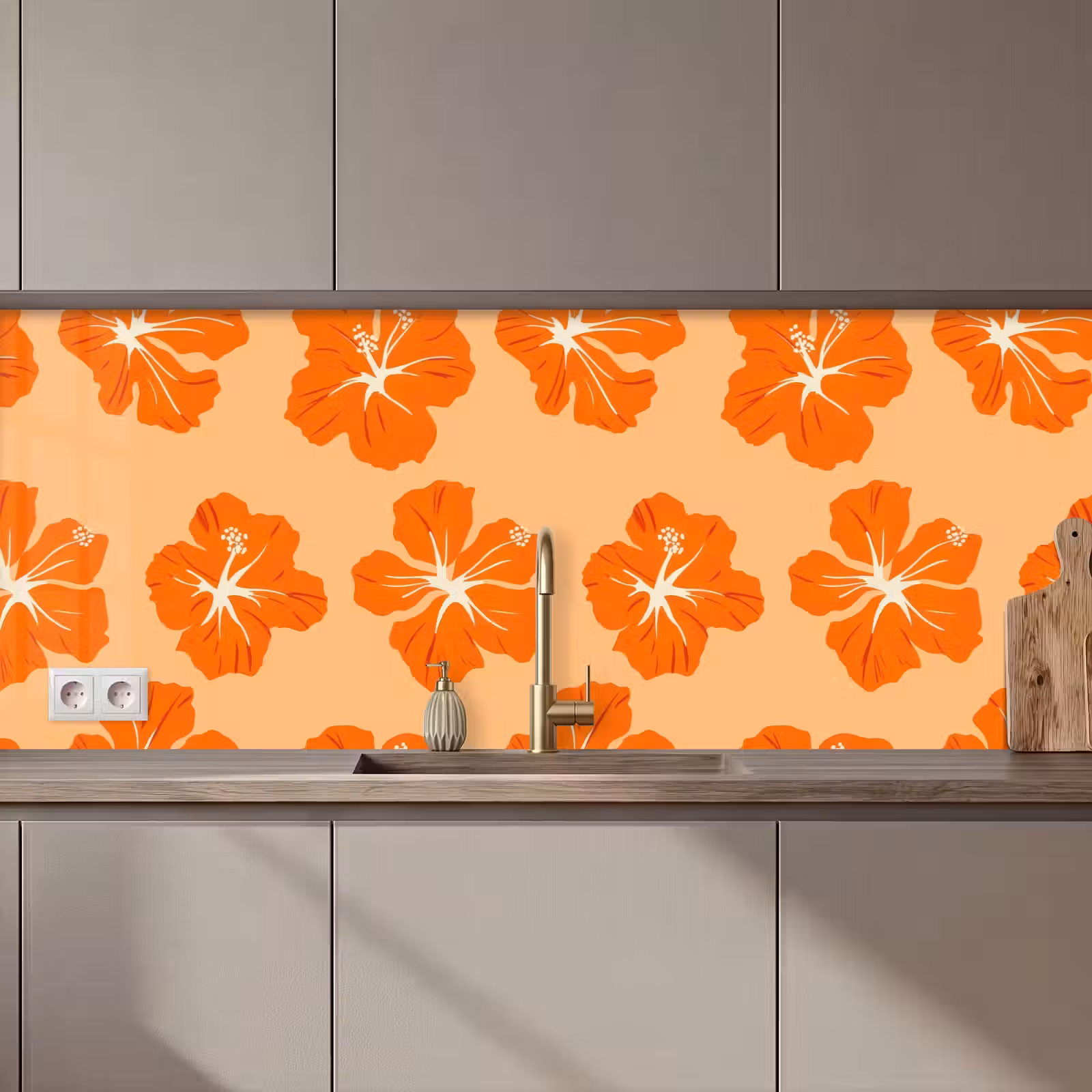 Kitchen splashback - Tropical - Hibiscus - Orange — 1
