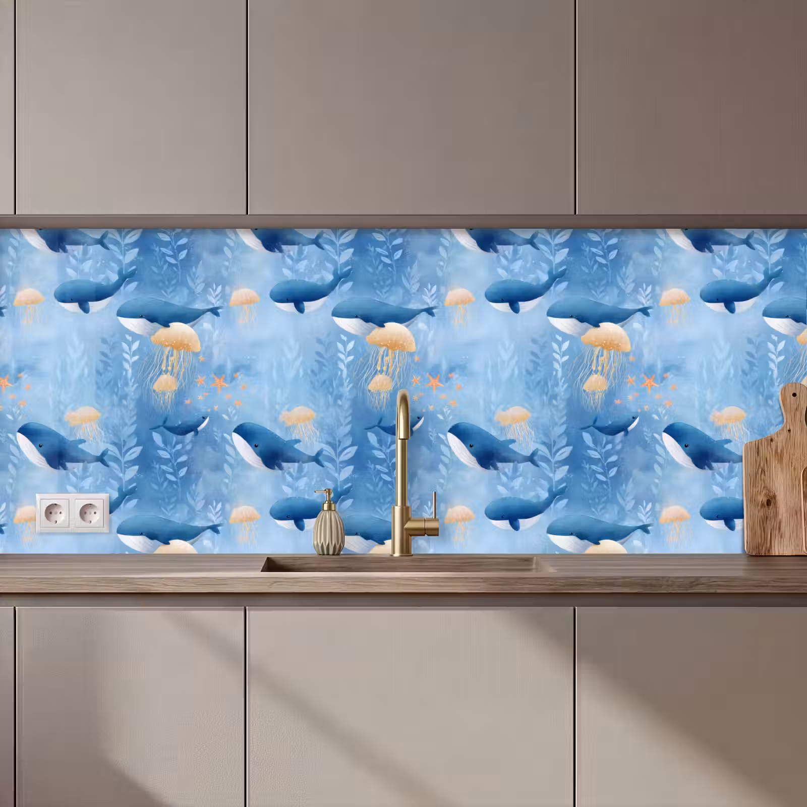 Kitchen splashback - Whales - Ocean - Blue — 1