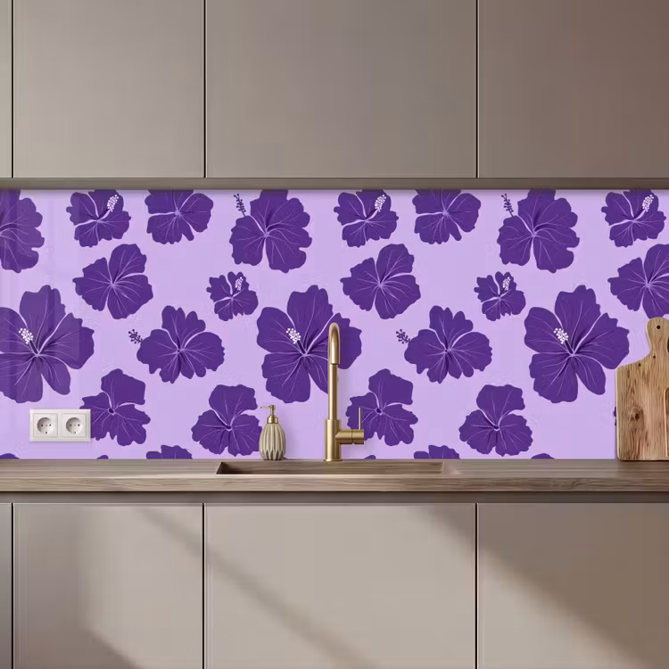 Kitchen splashback - Hibiscus - Flowers - Purple — 1