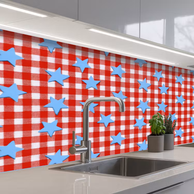 Kitchen splashback - Plaid - Stars - Red — 2