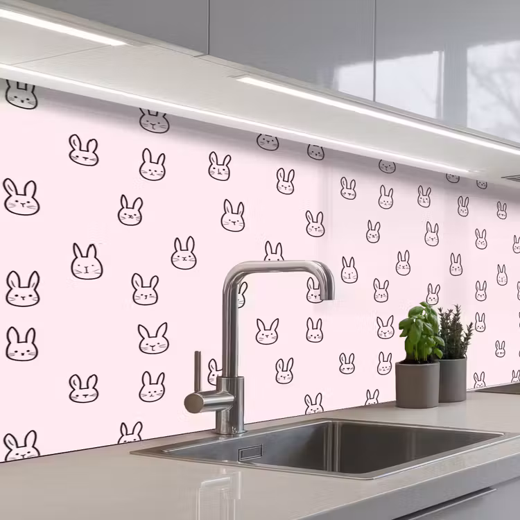 Kitchen splashback - Rabbits - Minimalist - Pink — 2