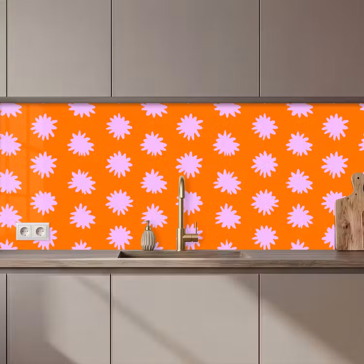 Kitchen splashback - Retro - Flowers - Orange — 1