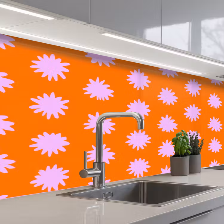 Kitchen splashback - Retro - Flowers - Orange — 2