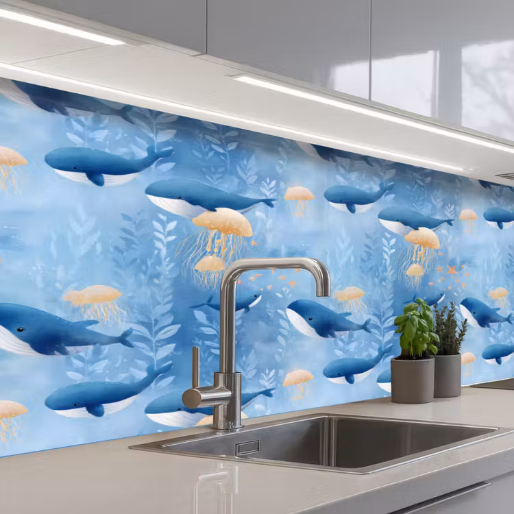 Kitchen splashback - Whales - Ocean - Blue — 2
