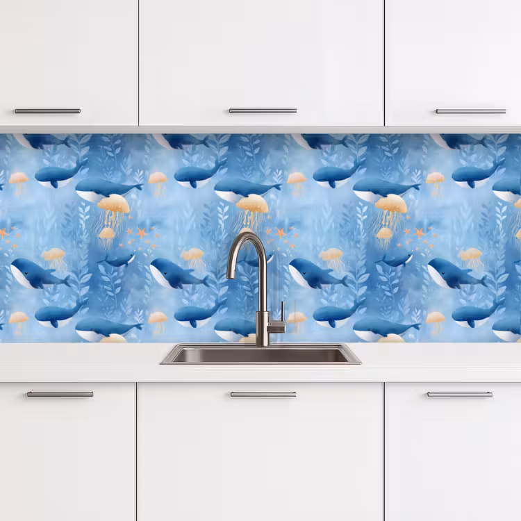 Kitchen splashback - Whales - Ocean - Blue — 4
