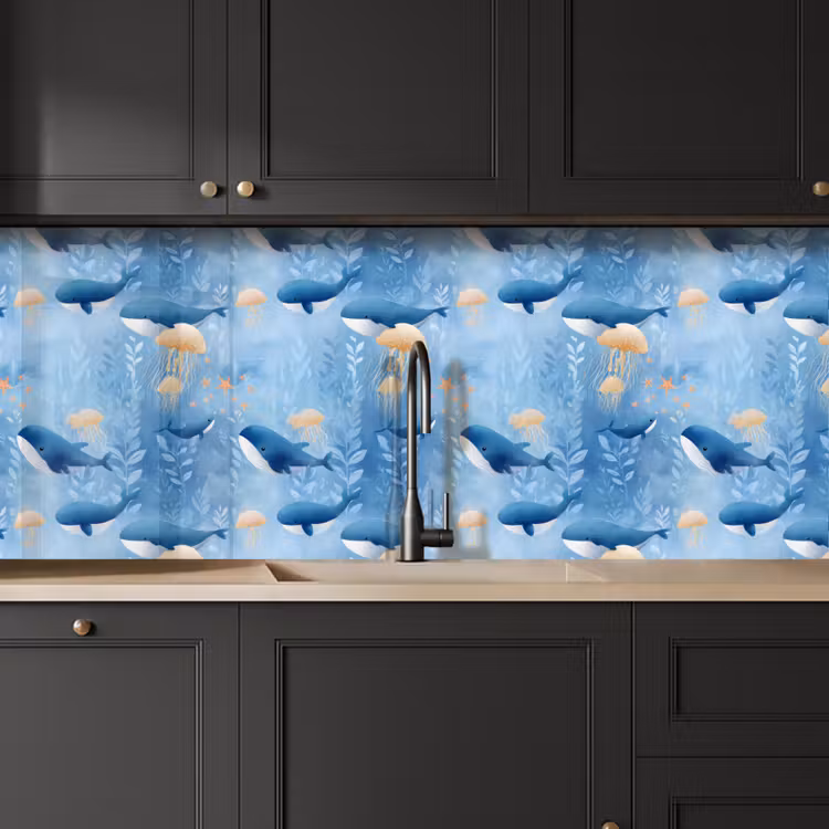 Kitchen splashback - Whales - Ocean - Blue — 6
