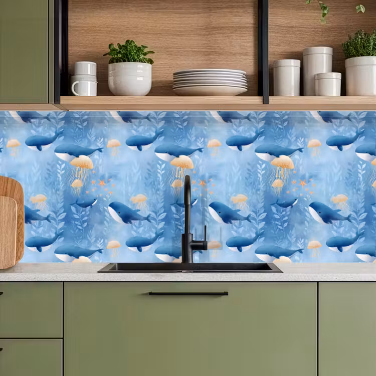 Kitchen splashback - Whales - Ocean - Blue — 8