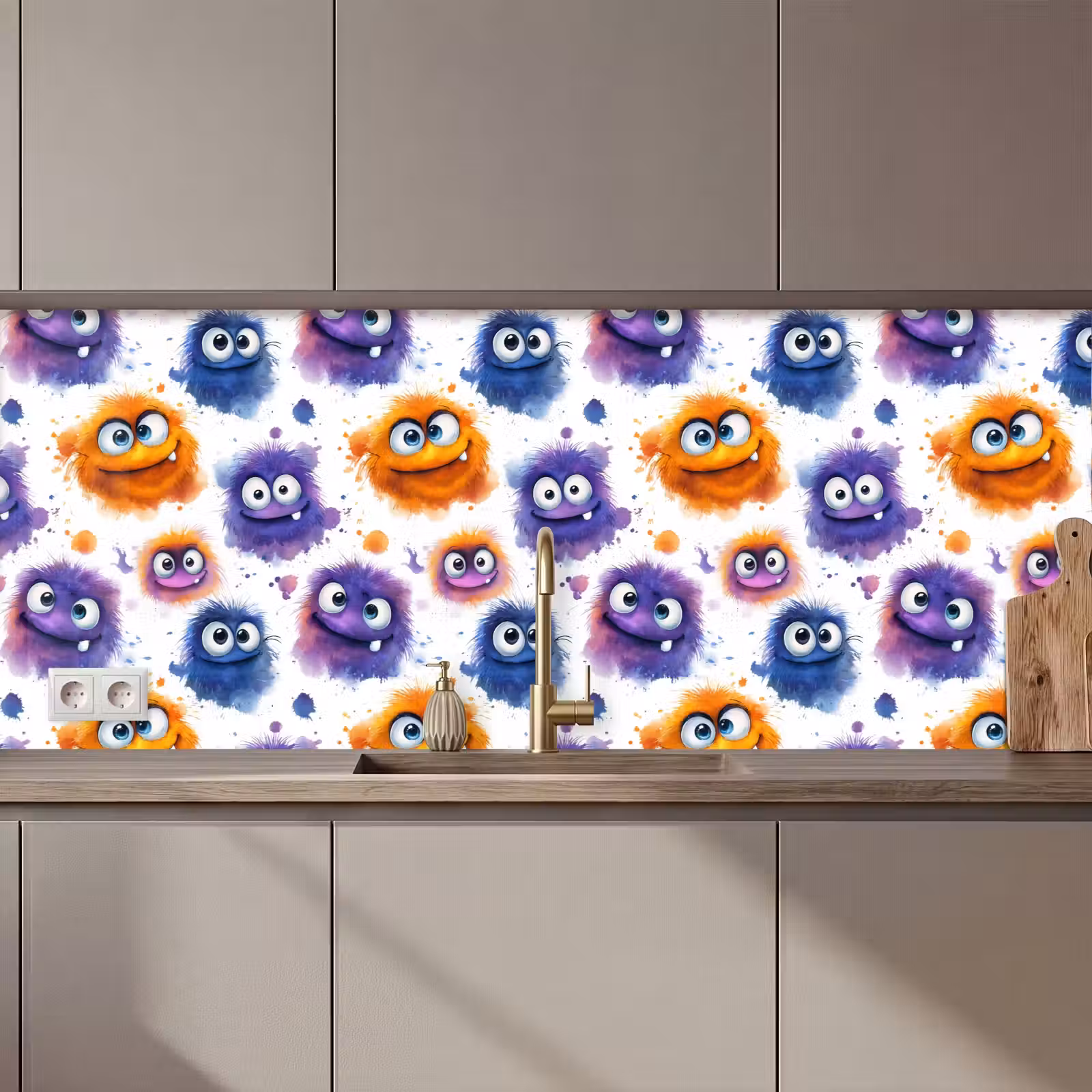Kitchen splashback - Monsters - Watercolor - Colorful — 1