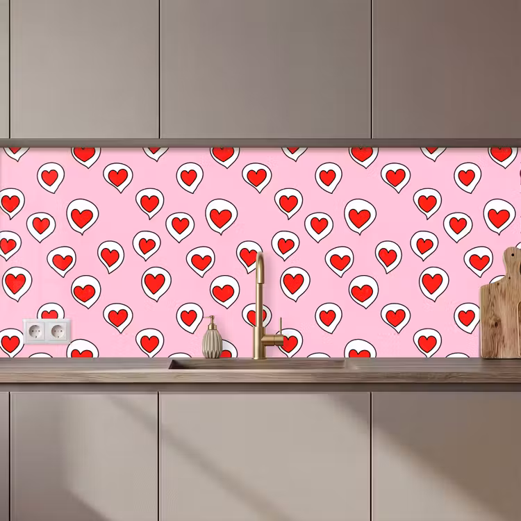 Kitchen splashback - Hearts - Pattern - Red — 1