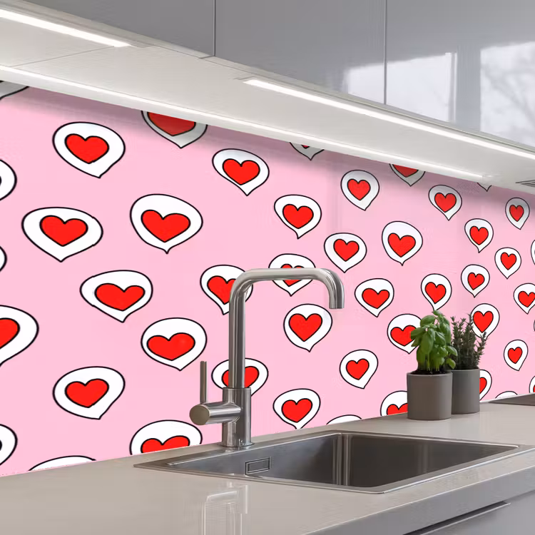 Kitchen splashback - Hearts - Pattern - Red — 2