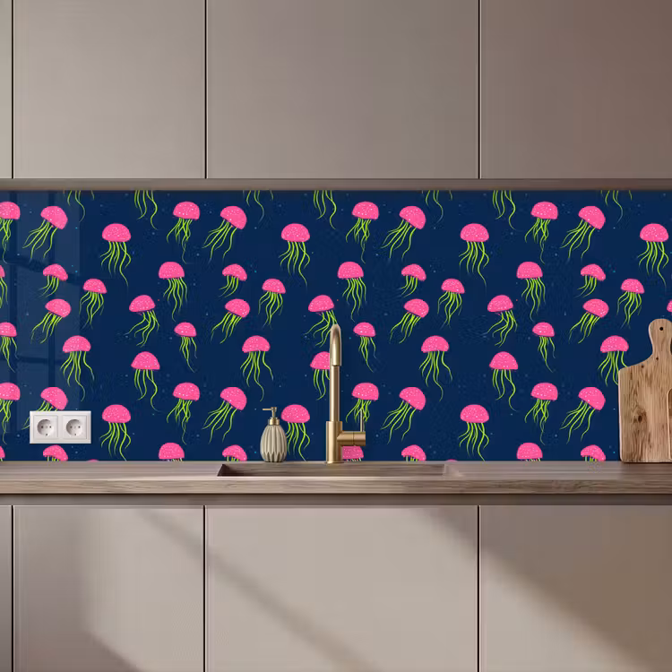 Kitchen splashback - Jellyfish - Deep sea - Neon — 1