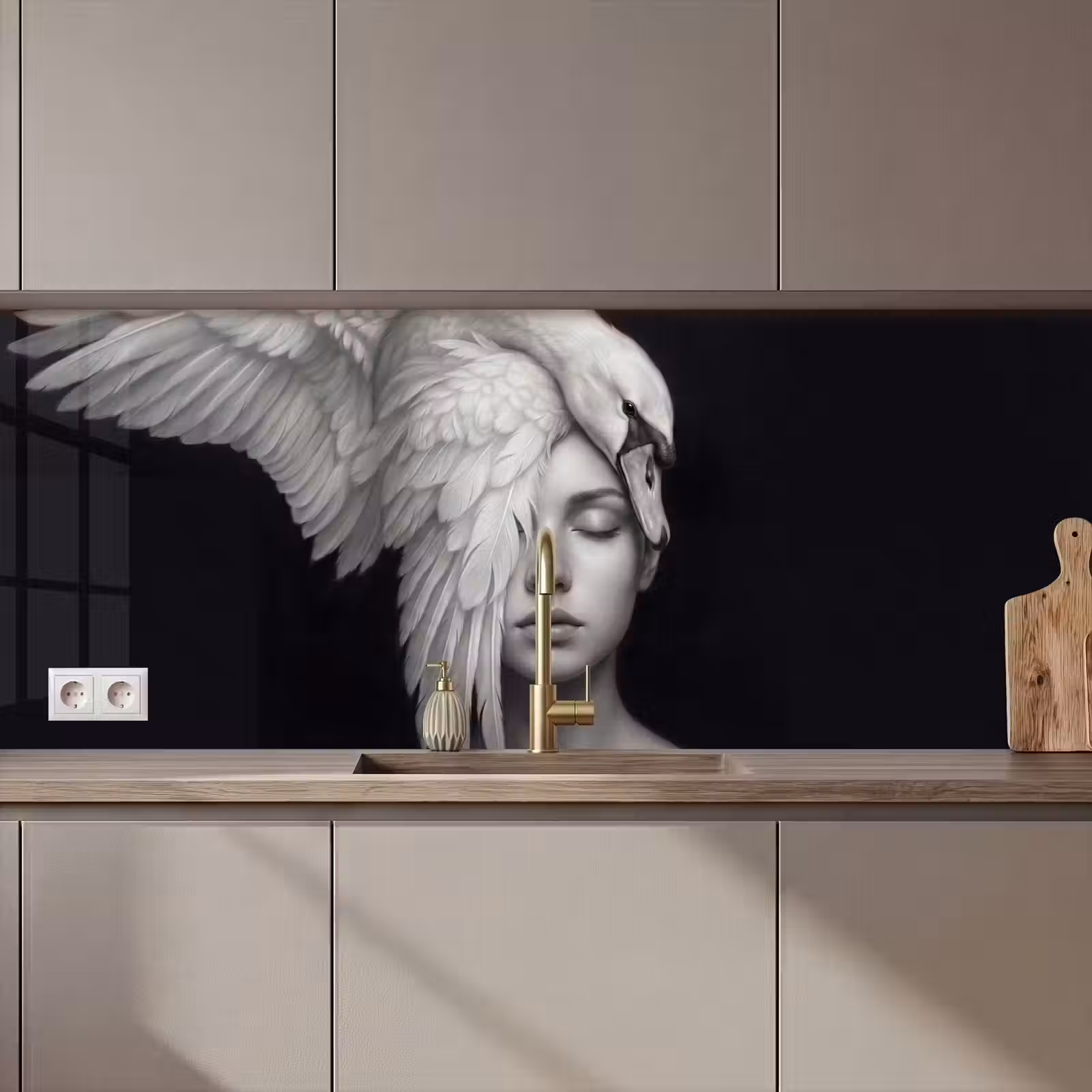 Kitchen splashback - Portrait - Swan - Black and White — 1