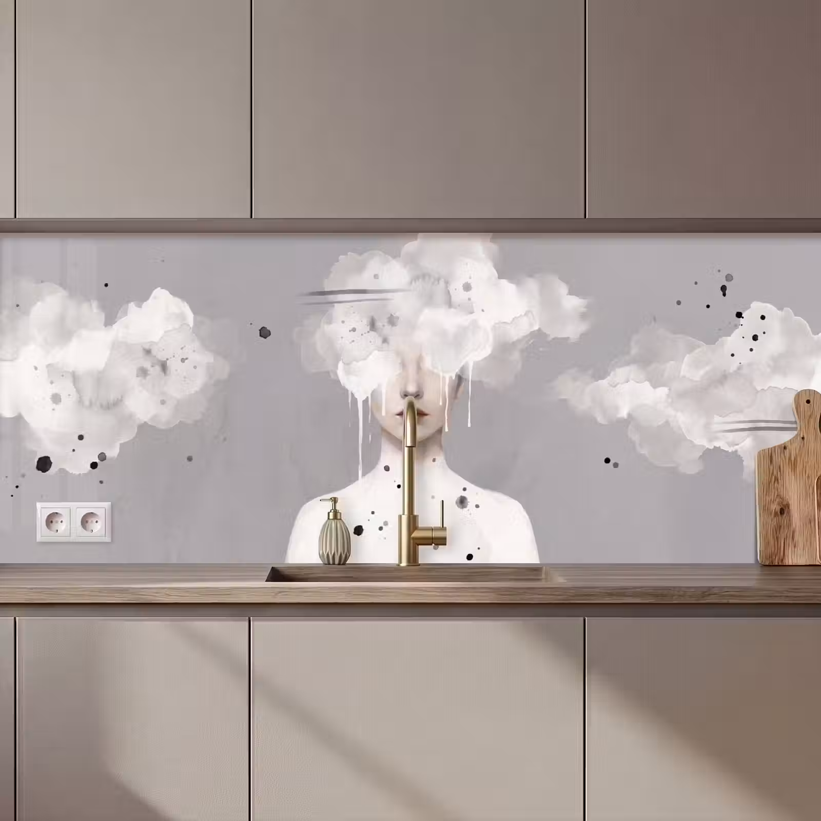 Kitchen splashback - Woman - Cloud - Gray — 1