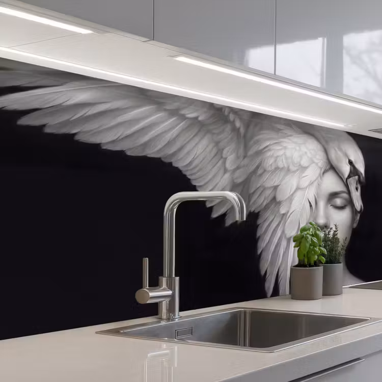 Kitchen splashback - Portrait - Swan - Black and White — 2
