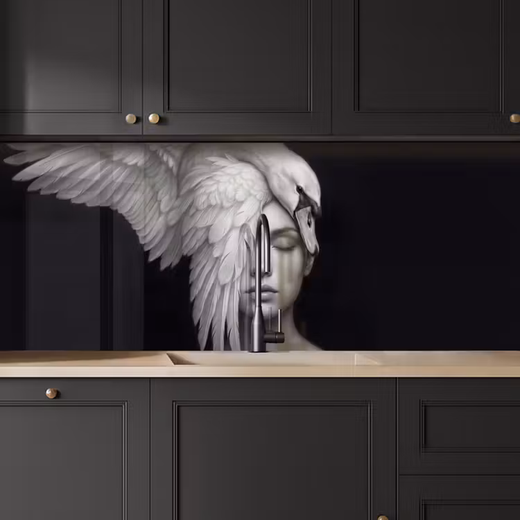 Kitchen splashback - Portrait - Swan - Black and White — 6