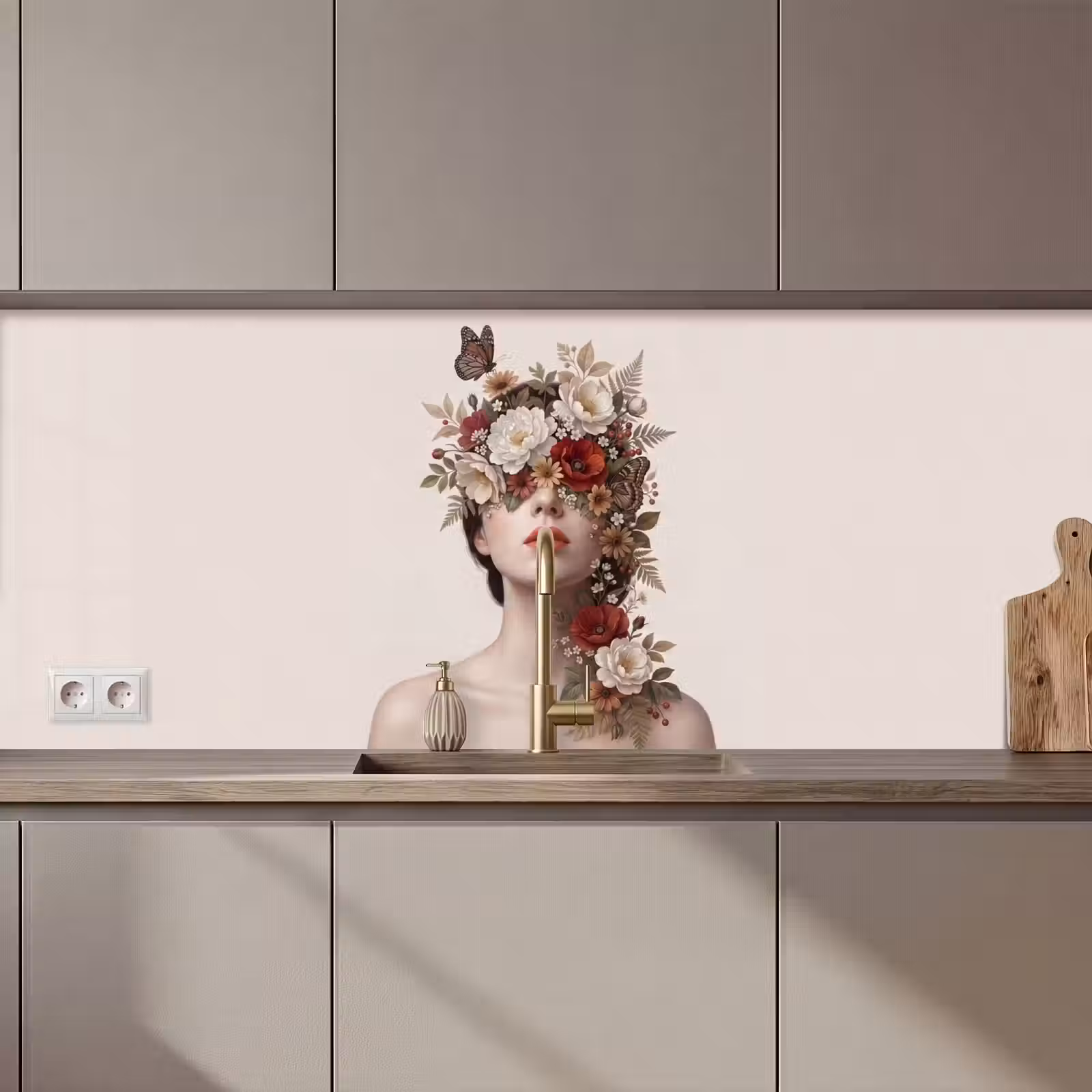 Kitchen splashback - Portrait - Flowers - Cremé — 1