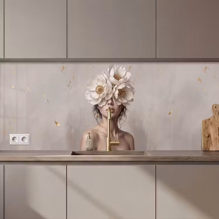 Kitchen splashback - Woman - Peony - White — 1