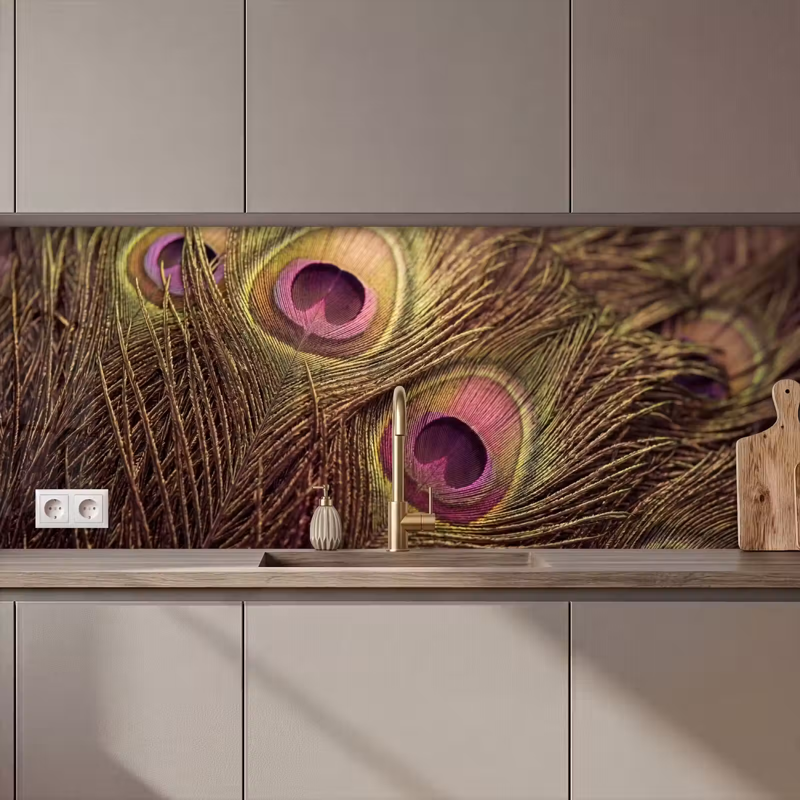 Kitchen splashback - Peacock - Feathers - Purple - Green — 1