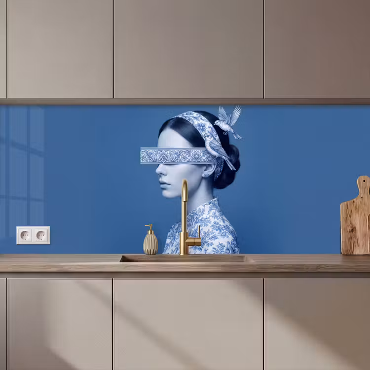 Kitchen splashback - Portrait - Classic - White - Blue — 1