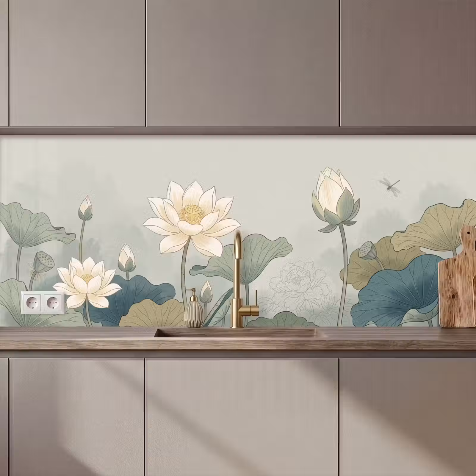 Kitchen splashback - Lotus - Flowers - Green — 1