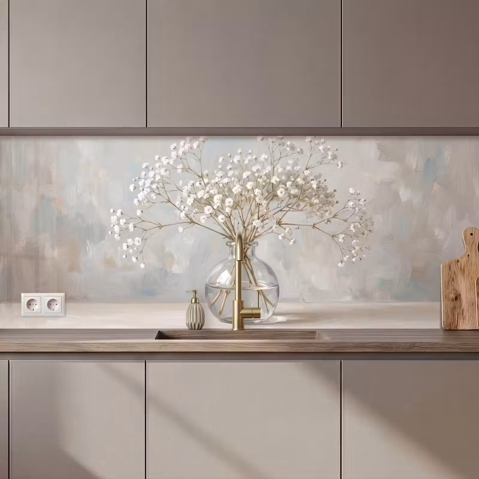Kitchen splashback - Vase - Gypsophila - White — 1