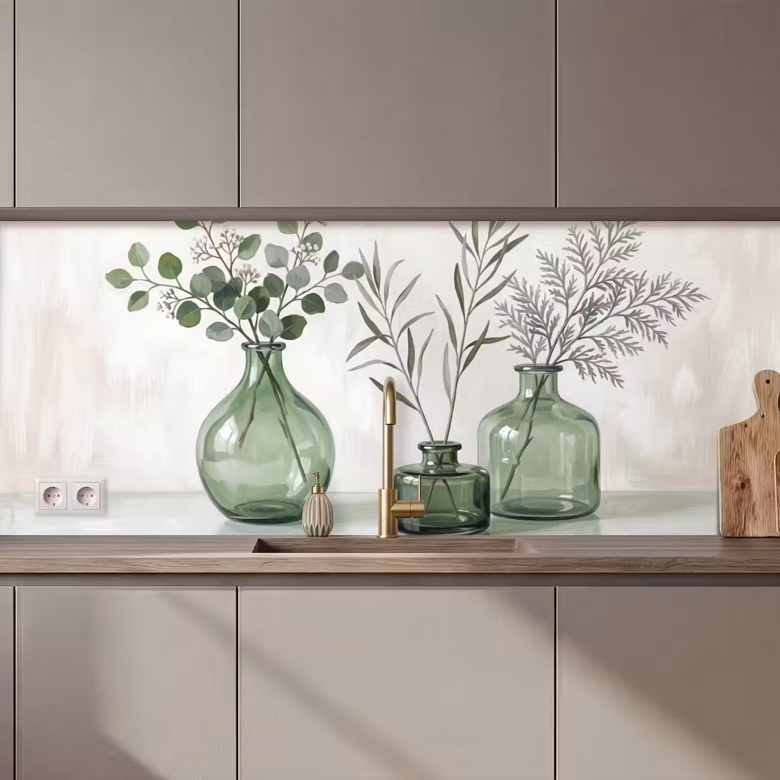 Kitchen splashback - Vases - Leaves - Green — 1