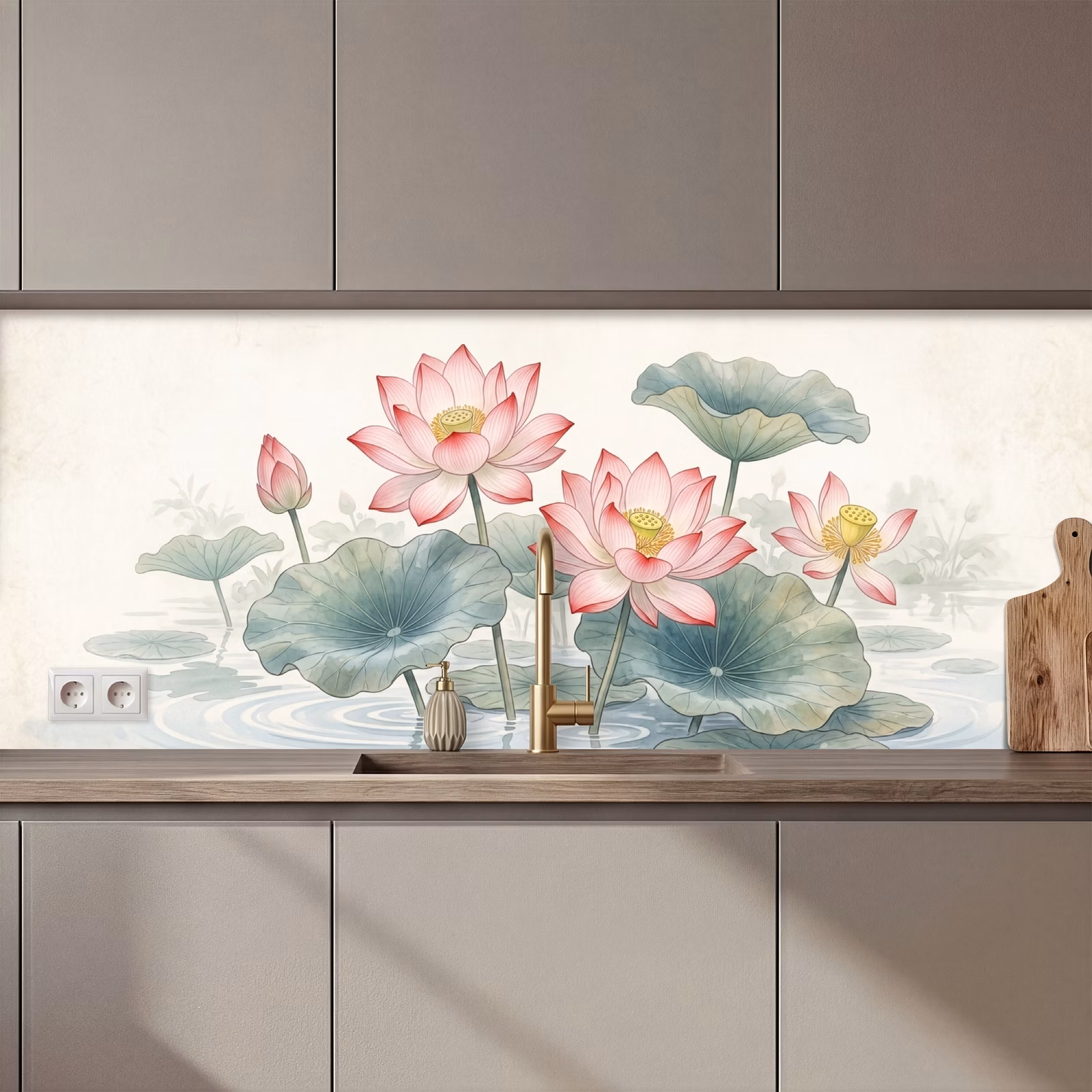 Kitchen splashback - Watercolor - Lotus flowers - Colorful — 1