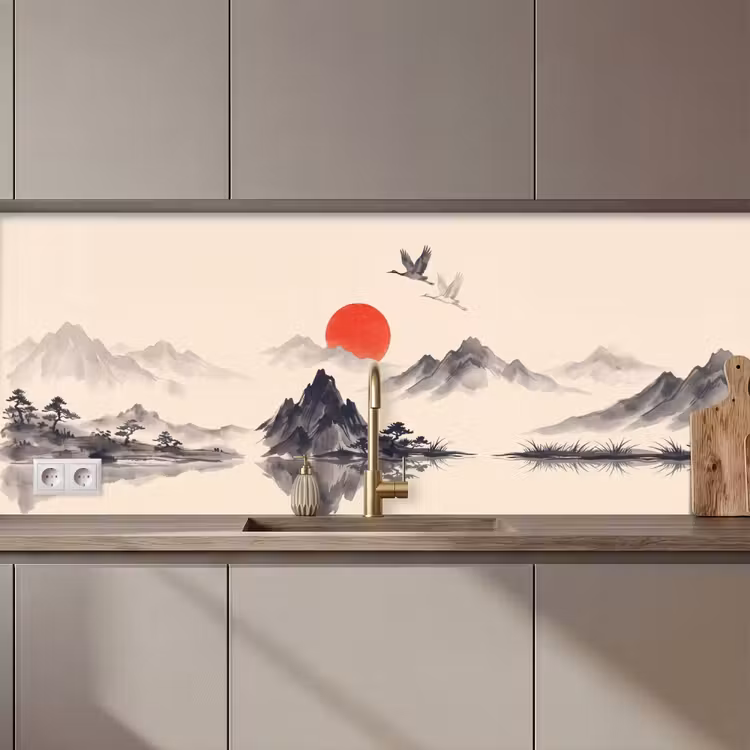 Kitchen splashback - Oriental - Cranes - Landscape — 1