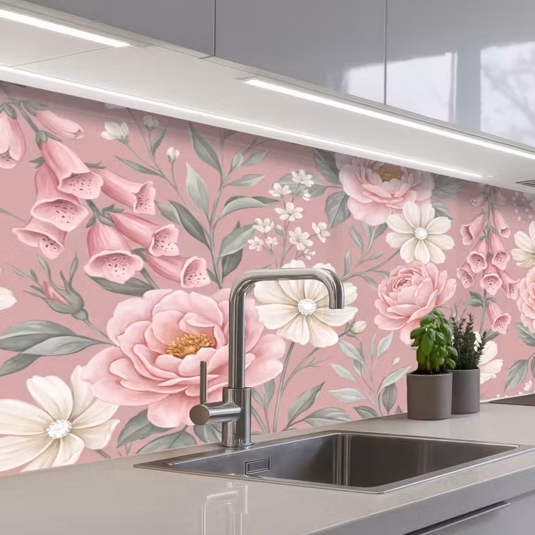 Kitchen splashback - Peonies - Foxglove - Pink — 2