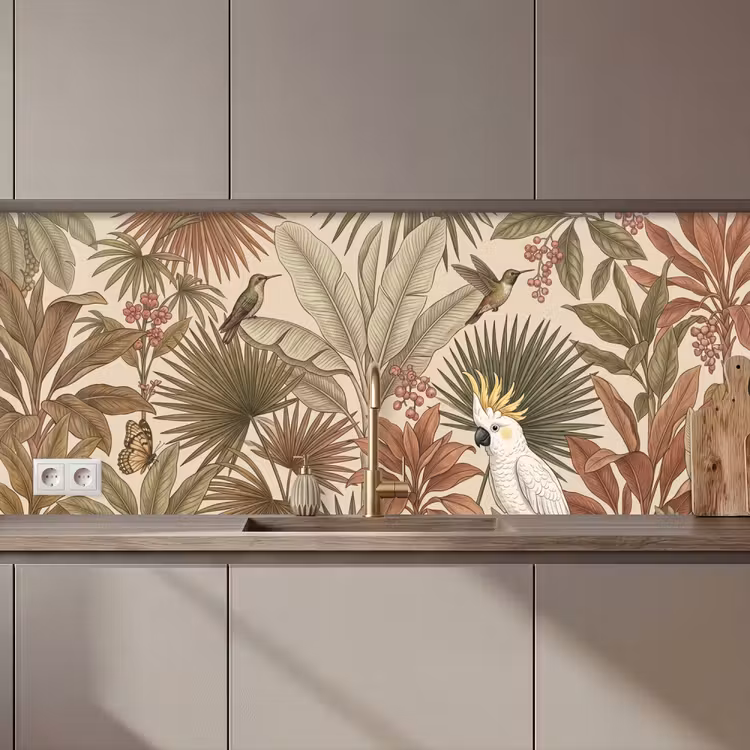 Kitchen splashback - Tropical - Birds - Beige — 1