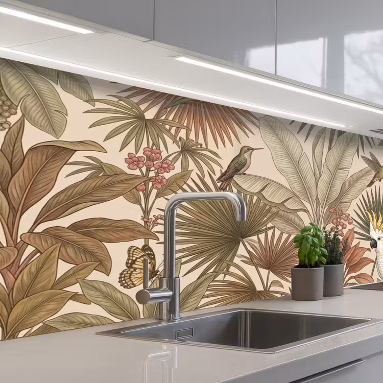 Kitchen splashback - Tropical - Birds - Beige — 2
