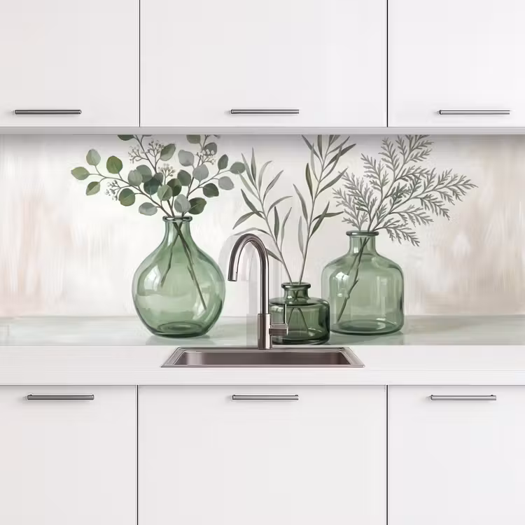 Kitchen splashback - Vases - Leaves - Green — 4