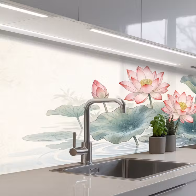 Kitchen splashback - Watercolor - Lotus flowers - Colorful — 2