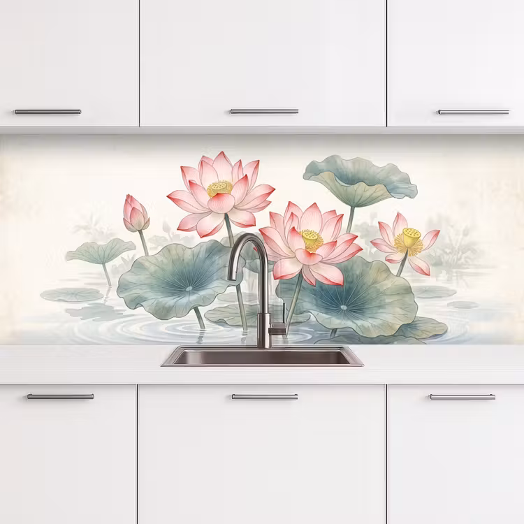 Kitchen splashback - Watercolor - Lotus flowers - Colorful — 4