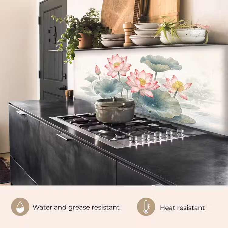 Kitchen splashback - Watercolor - Lotus flowers - Colorful — 5