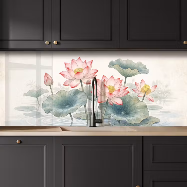 Kitchen splashback - Watercolor - Lotus flowers - Colorful — 6