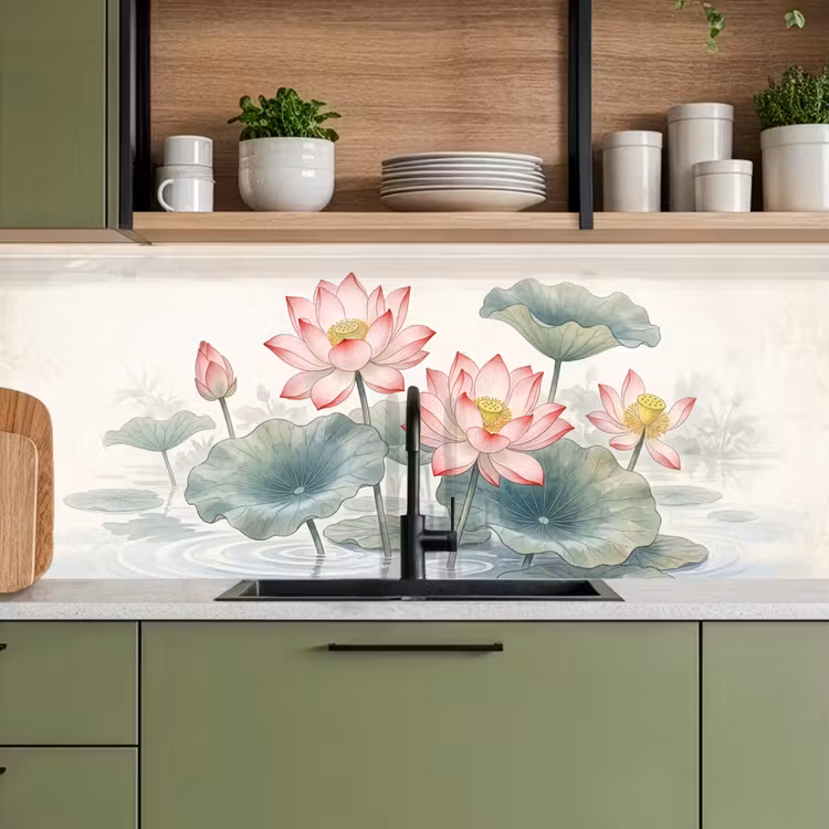 Kitchen splashback - Watercolor - Lotus flowers - Colorful — 8