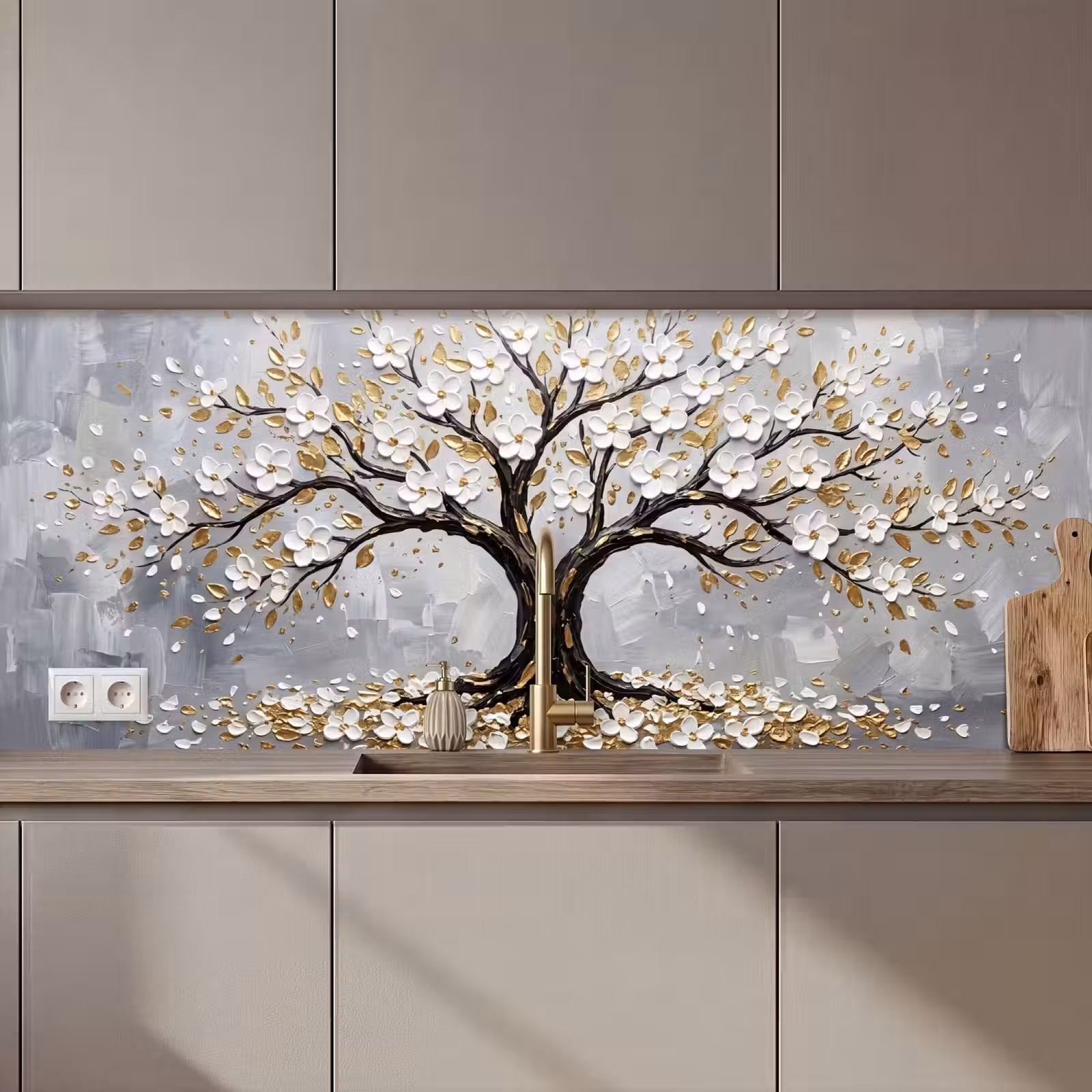 Kitchen splashback - Tree - Flowers - Nature - Abstract - White — 1