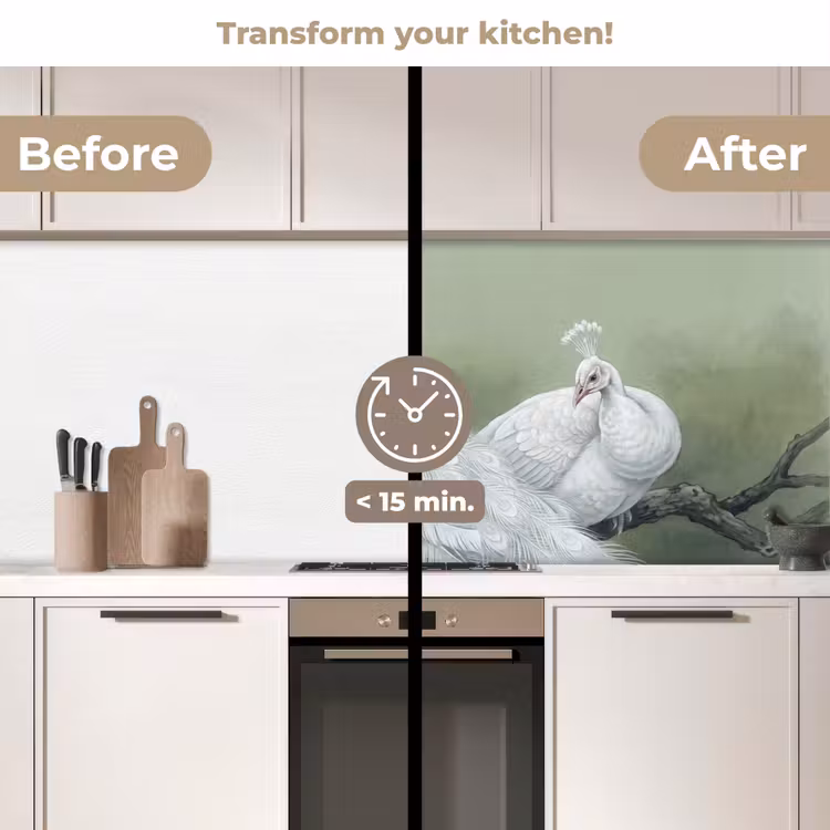 Kitchen splashback - Peacocks - White - Nature - Green — 3