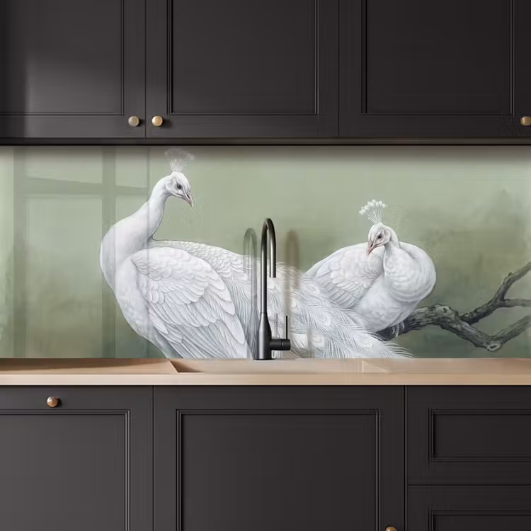 Kitchen splashback - Peacocks - White - Nature - Green — 6