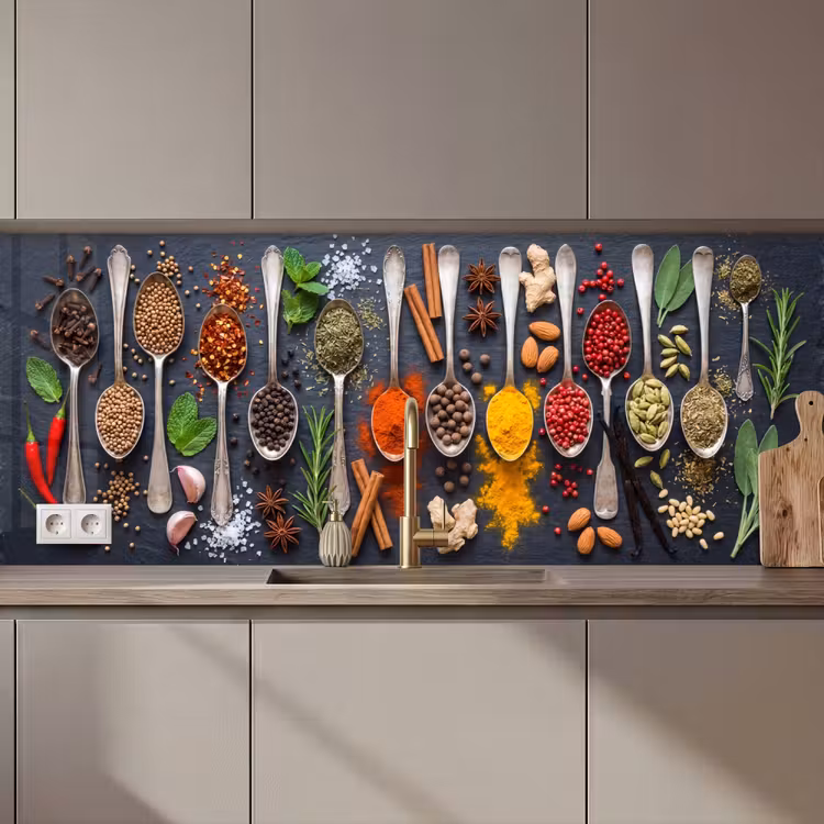 Kitchen splashback - Spices - Spoons - Culinary - Colorful - Atmospheric — 1