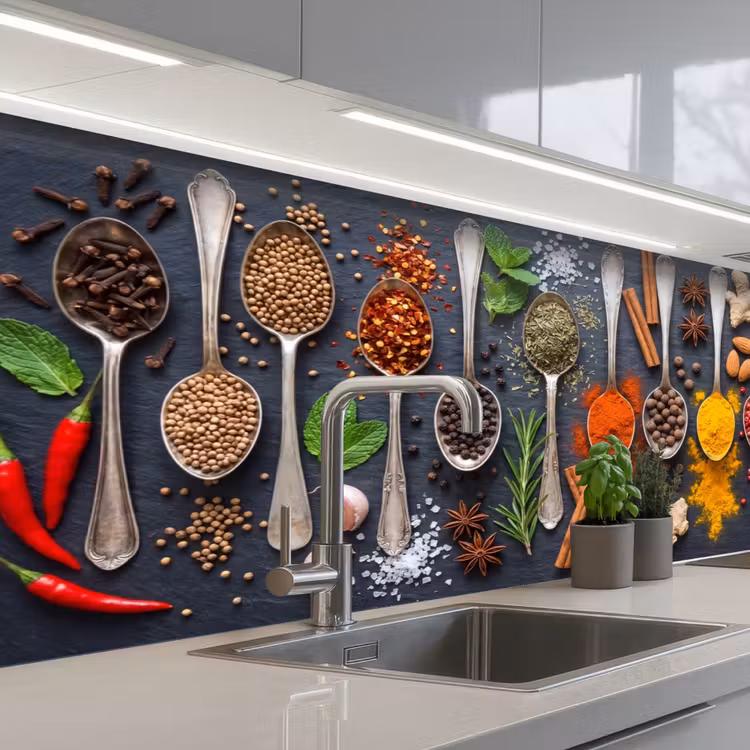 Kitchen splashback - Spices - Spoons - Culinary - Colorful - Atmospheric — 2
