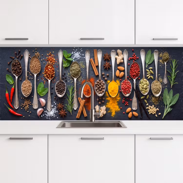 Kitchen splashback - Spices - Spoons - Culinary - Colorful - Atmospheric — 4