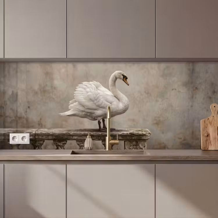 Kitchen splashback - Swan - Elegant - Animals - White — 1